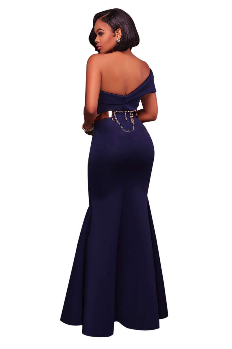 DRESSES/DRESS/EVENING DRESS/PARTY DRESS/NAVY DRESS/NAVY BLUE ONE SHOULDER EVENING DRESS