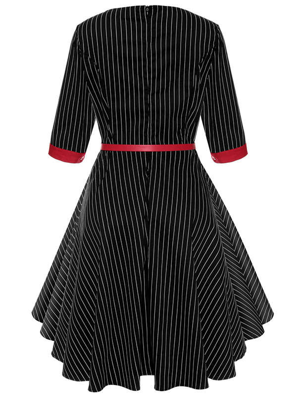 DRESSES/BLACK DRESS/VINTAGE DRESS/1950'S DRESS/BELTED DRESS/SLEEVED DRESS/SWING DRESS