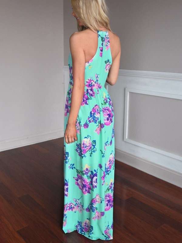 DRESSES/DRESS/MAXI DRESS/FLORAL DRESS/MINT GREEN CASUAL FLORAL PRINT SUMMER MAXI DRESS