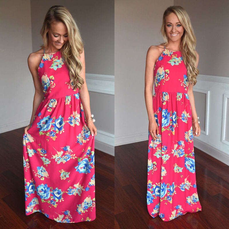 DRESSES/DRESS/MAXI DRESS/FLORAL DRESS/RED CASUAL FLORAL PRINT SUMMER MAXI DRESS