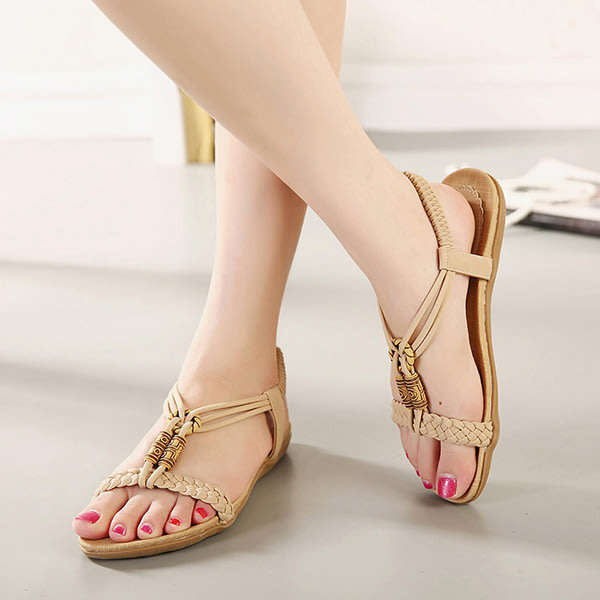 Womens Flat Sandals Boho Beige Shoes