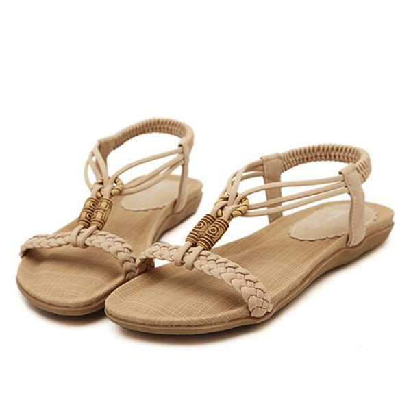Womens Flat Sandals Boho Beige Shoes