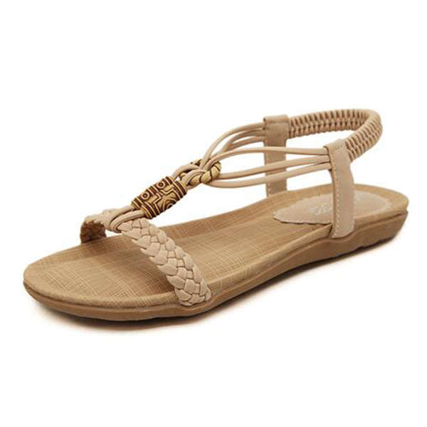 Womens Flat Sandals Boho Beige Shoes