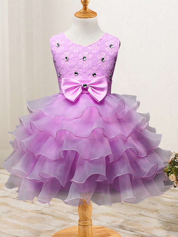 Girls bow party dresses in lilac