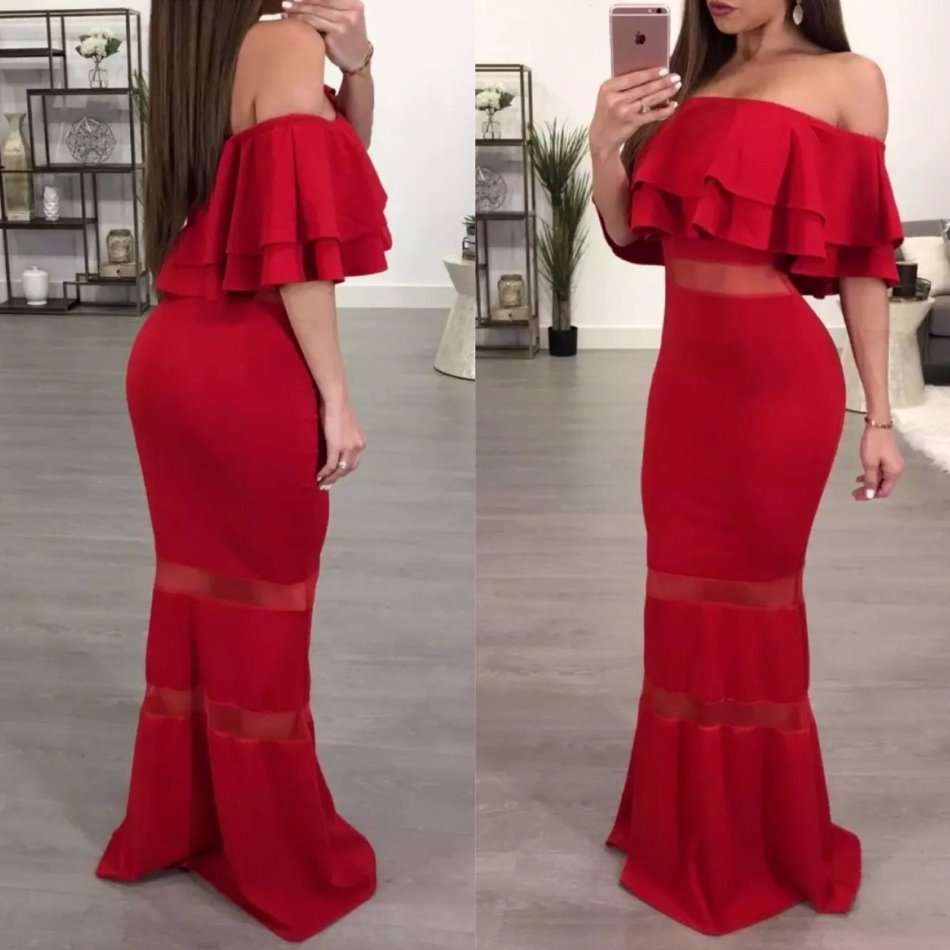 Red Strapless Maxi Evening Dress