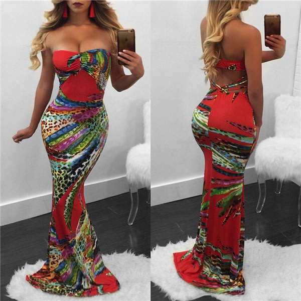 MAXI DRESS/MAXI DRESSES/PRINTED MAXI DRESS/STRAPLESS MAXI DRESS/MERMAID MAXI EVENING DRESS