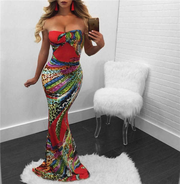 MAXI DRESS/MAXI DRESSES/PRINTED MAXI DRESS/STRAPLESS MAXI DRESS/MERMAID MAXI EVENING DRESS