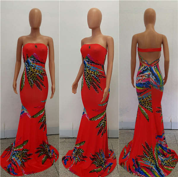 MAXI DRESS/MAXI DRESSES/PRINTED MAXI DRESS/STRAPLESS MAXI DRESS/MERMAID MAXI EVENING DRESS