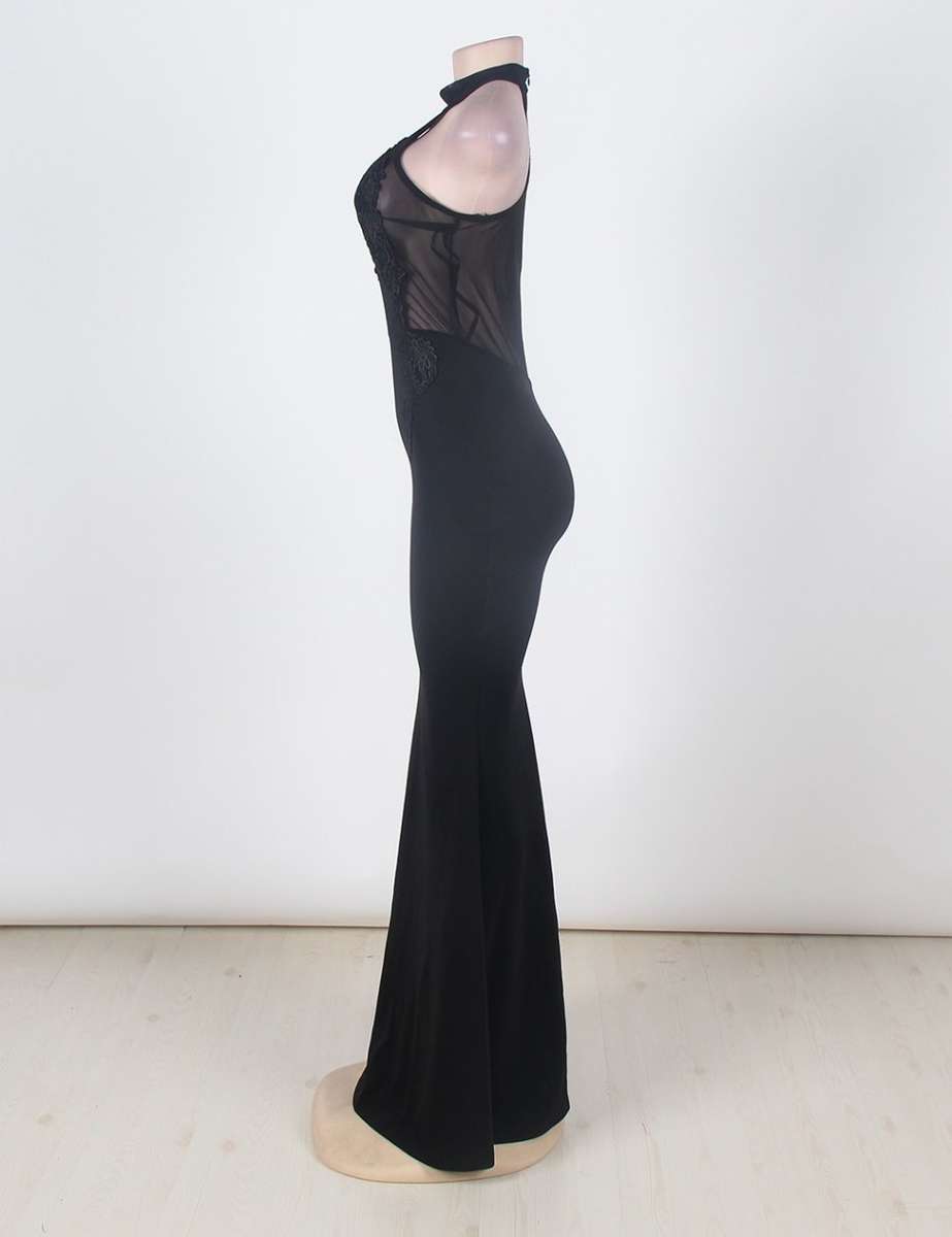 Black Applique Mermaid Evening Dress