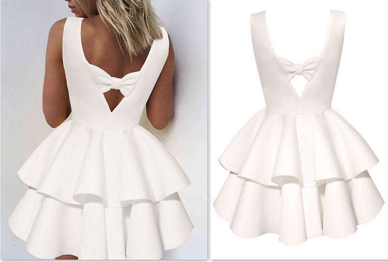 DRESSES/DRESS/MINI DRESS/WHITE DRESS/TIERED DRESS/SKATER DRESS/BOWKNOT DRESS/SEXY DRESS/PARTY DRESS
