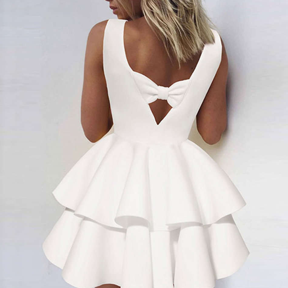 DRESSES/DRESS/MINI DRESS/WHITE DRESS/TIERED DRESS/SKATER DRESS/BOWKNOT DRESS/SEXY DRESS/PARTY DRESS