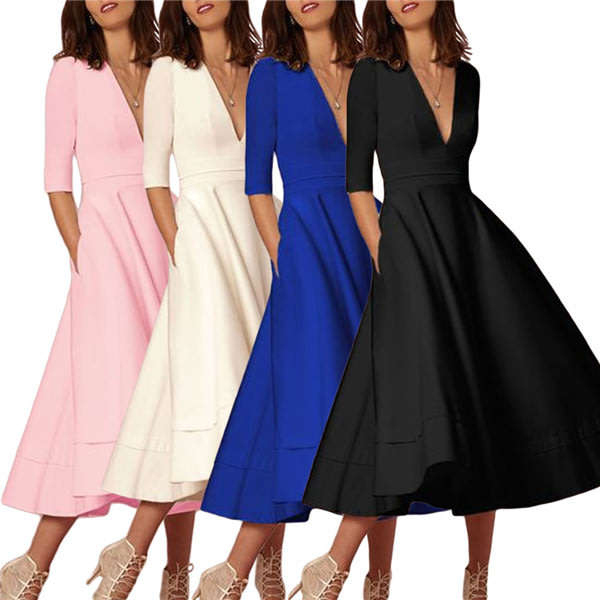 Pink Formal Cocktail Midi Dress