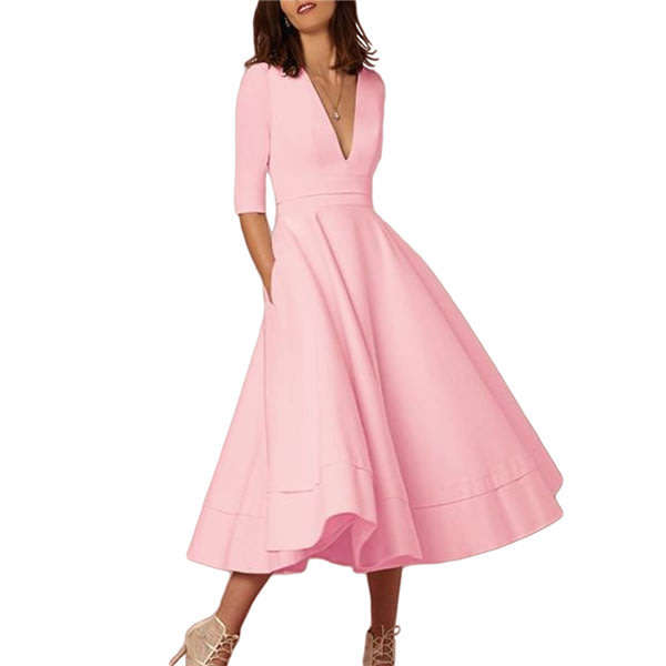Pink Formal Cocktail Midi Dress