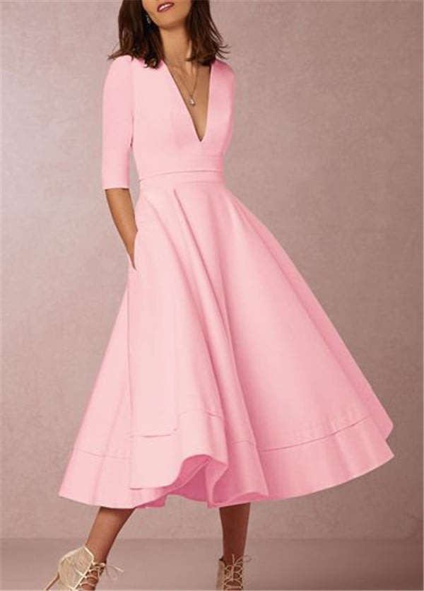 Pink Formal Cocktail Midi Dress
