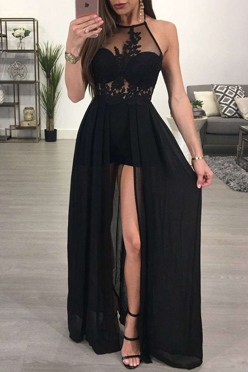 Black Chiffon Maxi Dress With Shorts