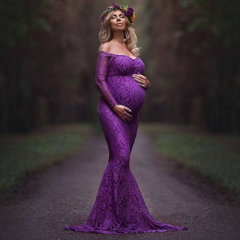 Purple Lace Maxi Maternity Dresses - Local Stock - Medium