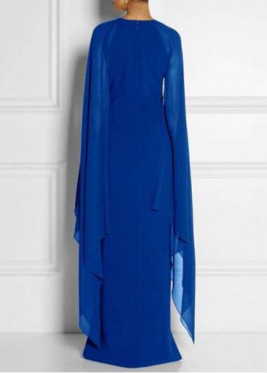 Local Stock Ladies Elegant Formal Blue Chiffon Split Sleeve Maxi Evening Party Dress Size Large