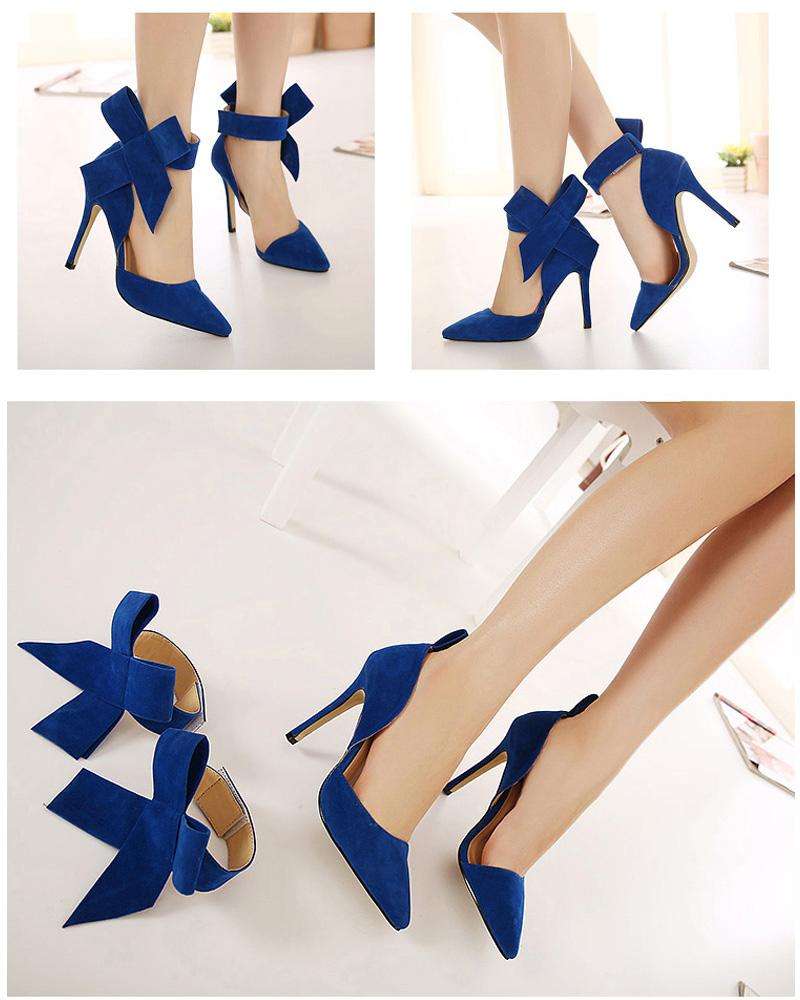 SHOES/WOMENS SHOES/BLUE SHOES/SUEDE SHOES/PUMP SHOES/STILETTO SHOES/BOW SHOES