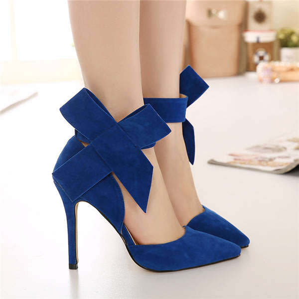 SHOES/WOMENS SHOES/BLUE SHOES/SUEDE SHOES/PUMP SHOES/STILETTO SHOES/BOW SHOES