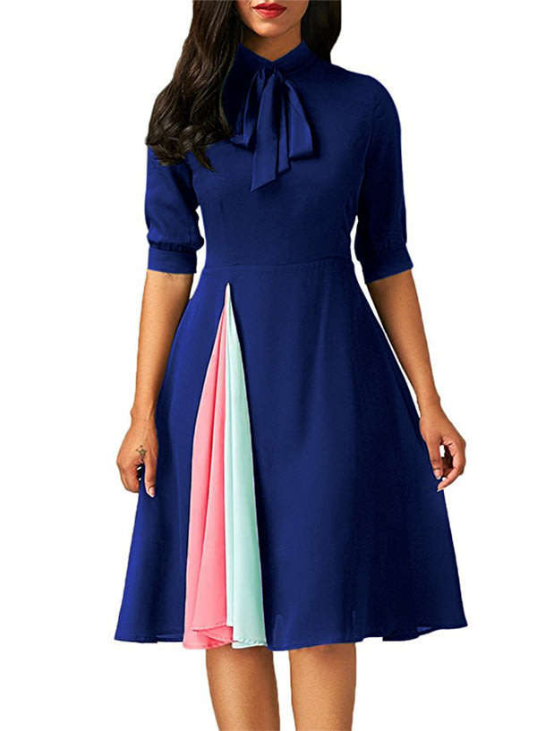 DRESSES/DRESS/MIDI DRESS/BLUE MIDI DRESS/FORMAL MIDI DESS/FLARE MIDI DRESS/NECK TIE MIDI DRESS