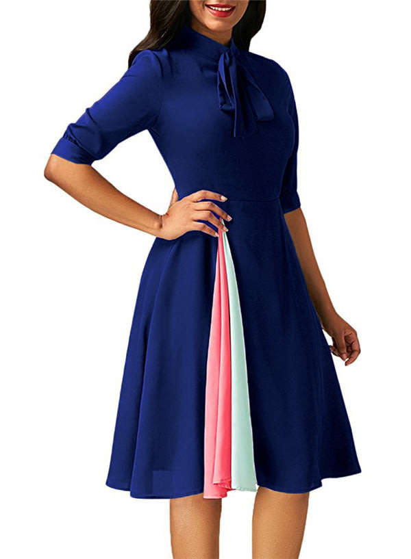 DRESSES/DRESS/MIDI DRESS/BLUE MIDI DRESS/FORMAL MIDI DESS/FLARE MIDI DRESS/NECK TIE MIDI DRESS