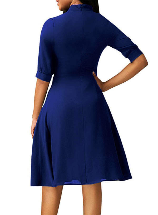 DRESSES/DRESS/MIDI DRESS/BLUE MIDI DRESS/FORMAL MIDI DESS/FLARE MIDI DRESS/NECK TIE MIDI DRESS