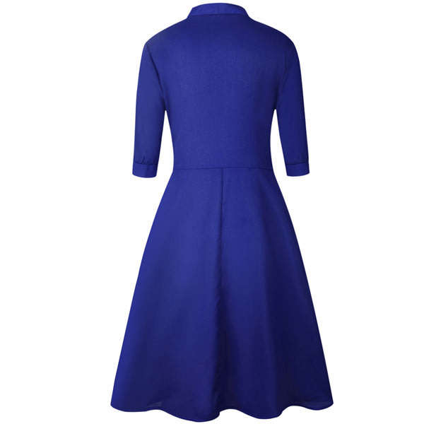 DRESSES/DRESS/MIDI DRESS/BLUE MIDI DRESS/FORMAL MIDI DESS/FLARE MIDI DRESS/NECK TIE MIDI DRESS