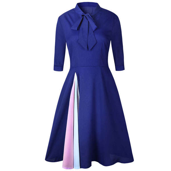 DRESSES/DRESS/MIDI DRESS/BLUE MIDI DRESS/FORMAL MIDI DESS/FLARE MIDI DRESS/NECK TIE MIDI DRESS