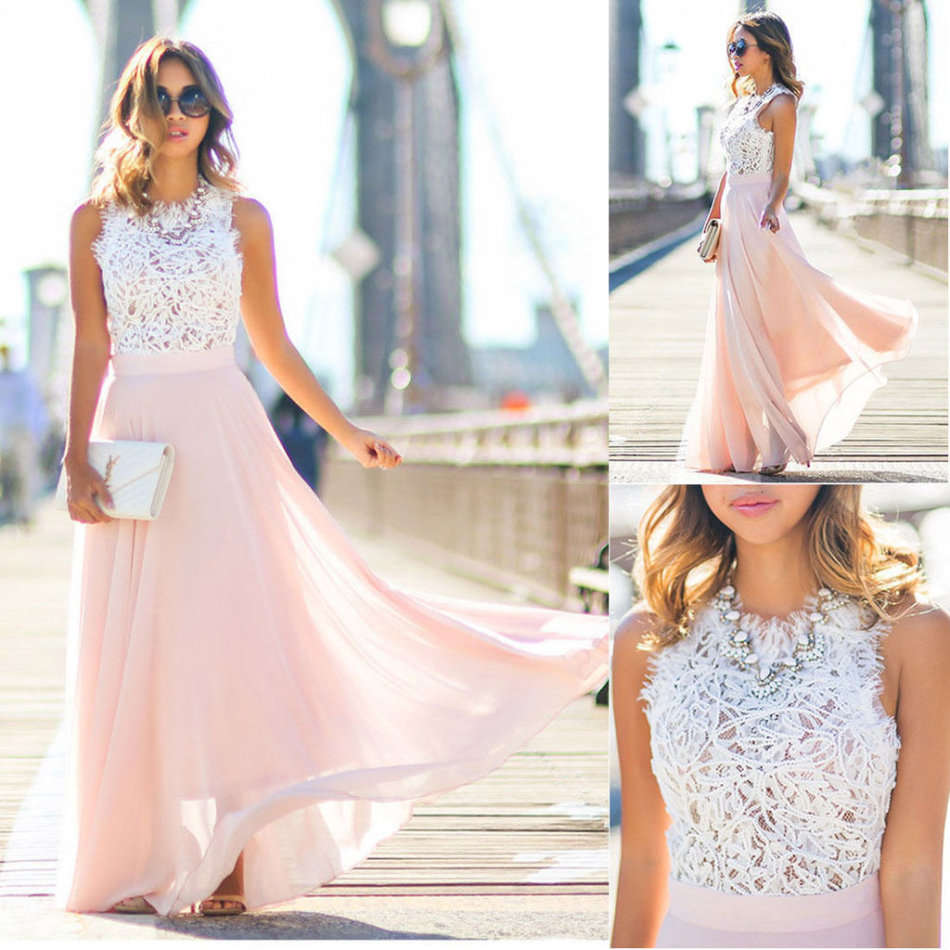 Pink lace bodice chiffon maxi dress local stock size extra large