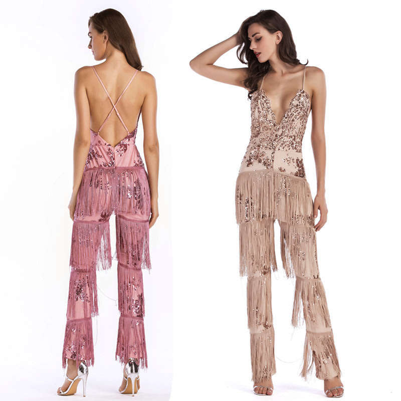 JUMPSUITS/JUMPSUIT/VINTAGE JUMPSUIT/DANCE JUMPSUIT/EVENING JUMPSUIT/TASSEL JUMPSUIT/SEQUIN JUMPSUIT