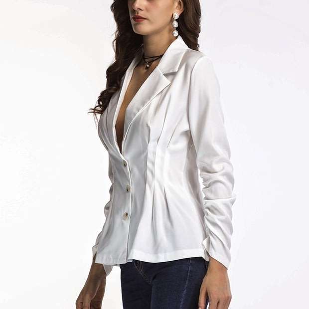 White Long Sleeve Peplum Lapel Office Blazer Jacket