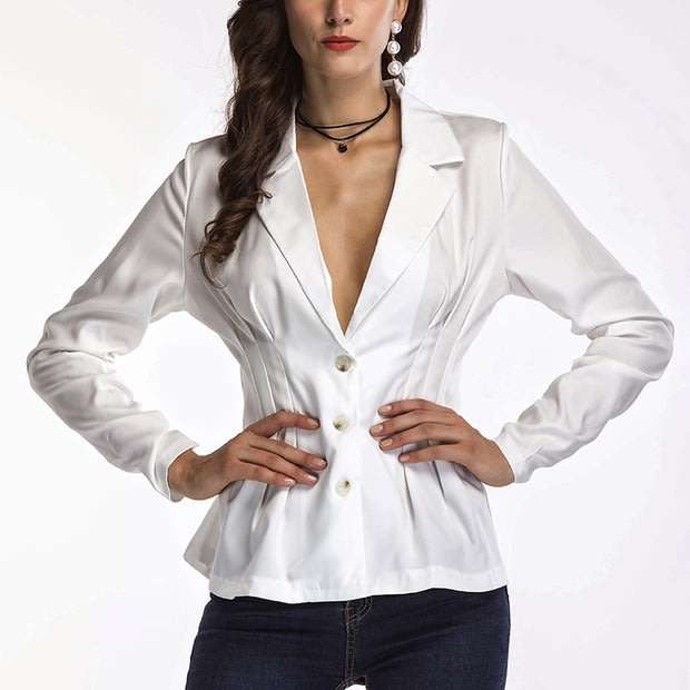 White Long Sleeve Peplum Lapel Office Blazer Jacket