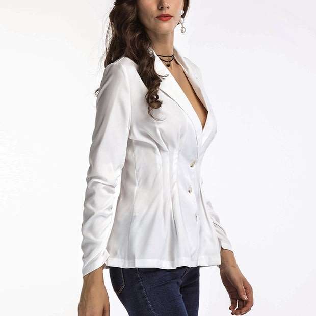 White Long Sleeve Peplum Lapel Office Blazer Jacket
