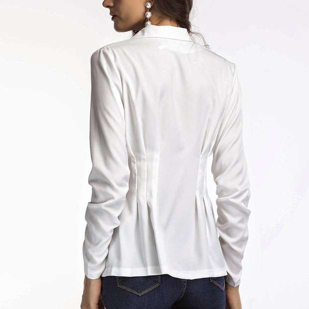 White Long Sleeve Peplum Lapel Office Blazer Jacket