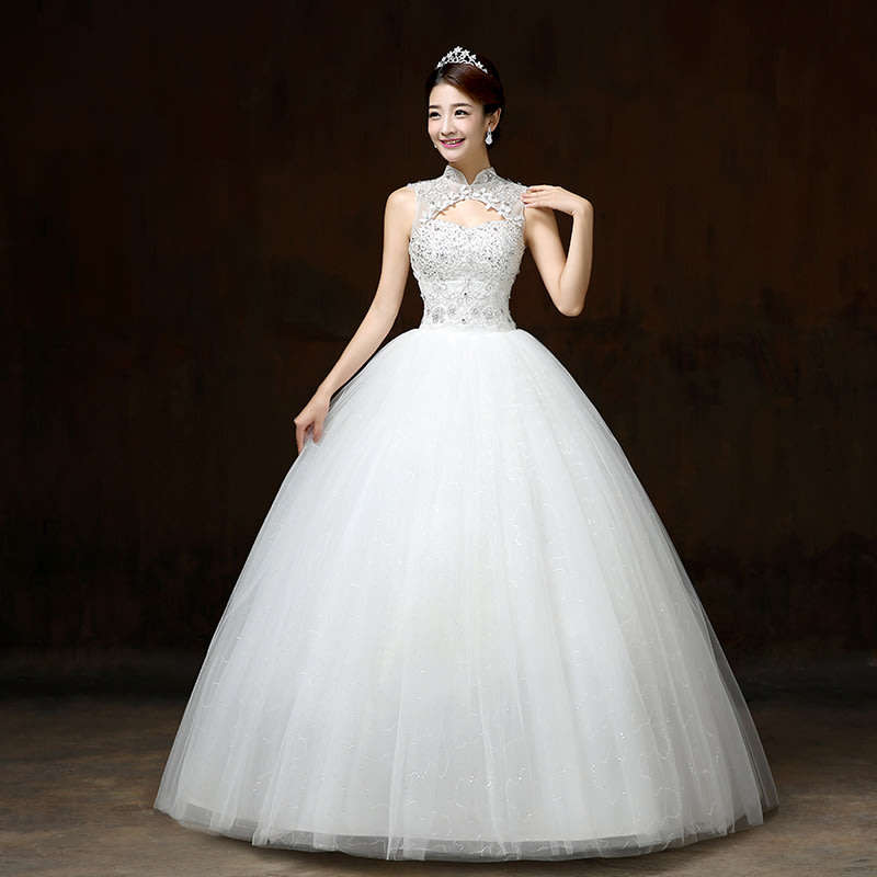 White Sequin Princess Wedding Dresses