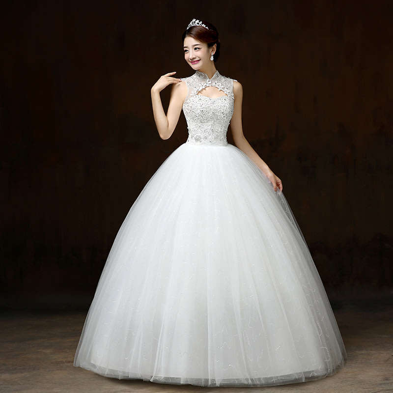 White Sequin Princess Wedding Dresses