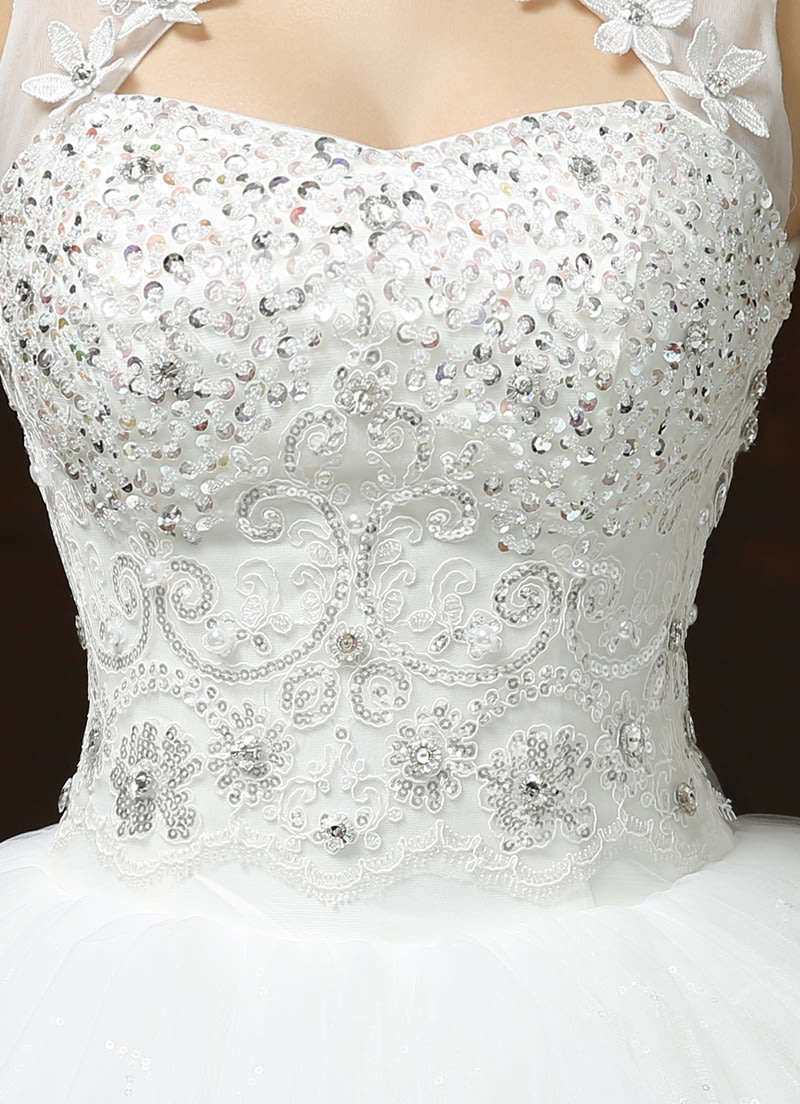 White Sequin Princess Wedding Dresses