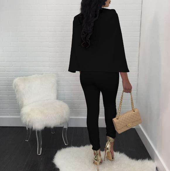 Black Caped Embellished Jumpsuits