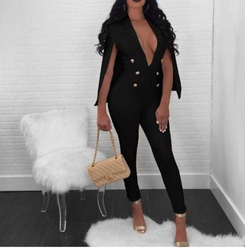 Black Caped Embellished Jumpsuits