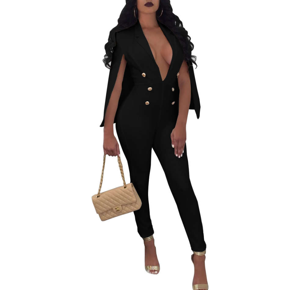 Black Caped Embellished Jumpsuits