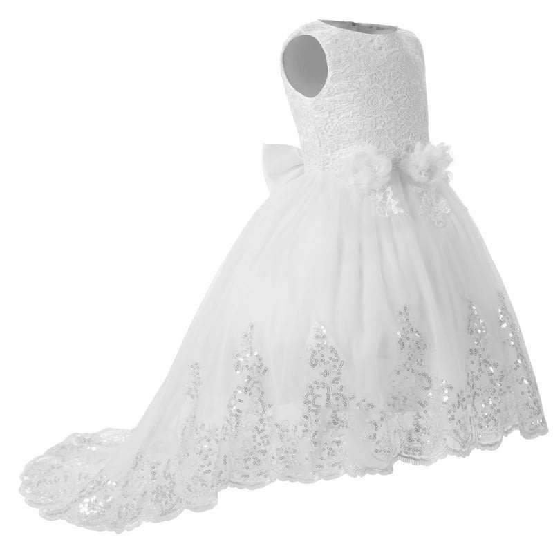 Girls White Asymmetric Party Flower Girls Dress