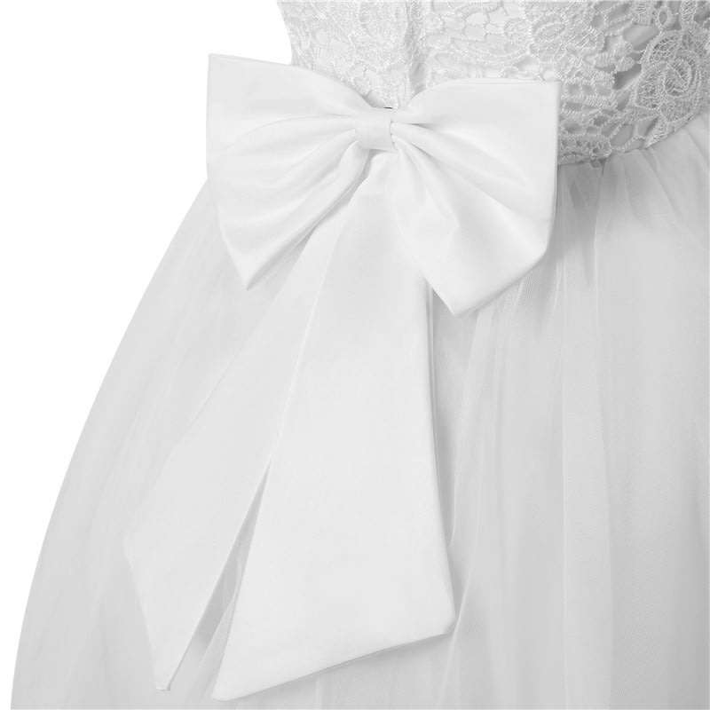 Girls White Asymmetric Party Flower Girls Dress