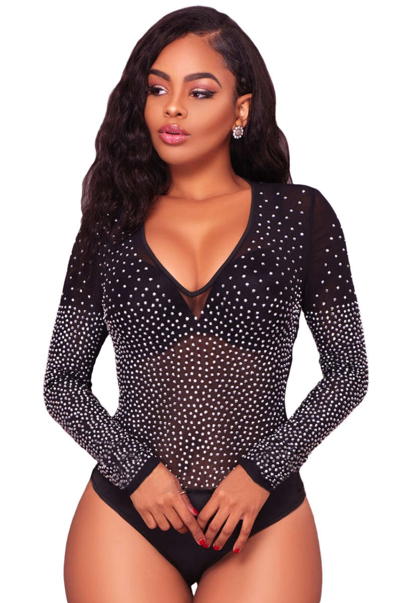 BODYSUITS/BODYSUIT/LONG SLEEVE BODYSUIT/BLACK BODYSUIT/SHEER BODYSUIT/SEXY BODYSUIT/STUDDED BODYSUIT