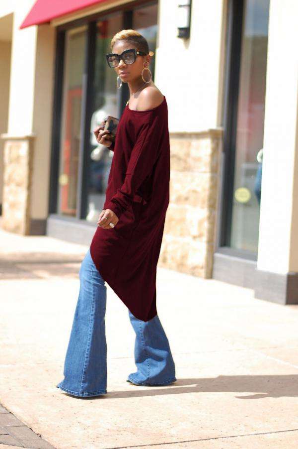 Red Asymmetrical Long Sleeve Fashion Top