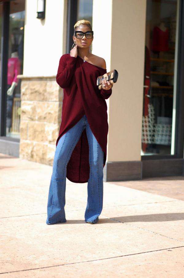 Red Asymmetrical Long Sleeve Fashion Top