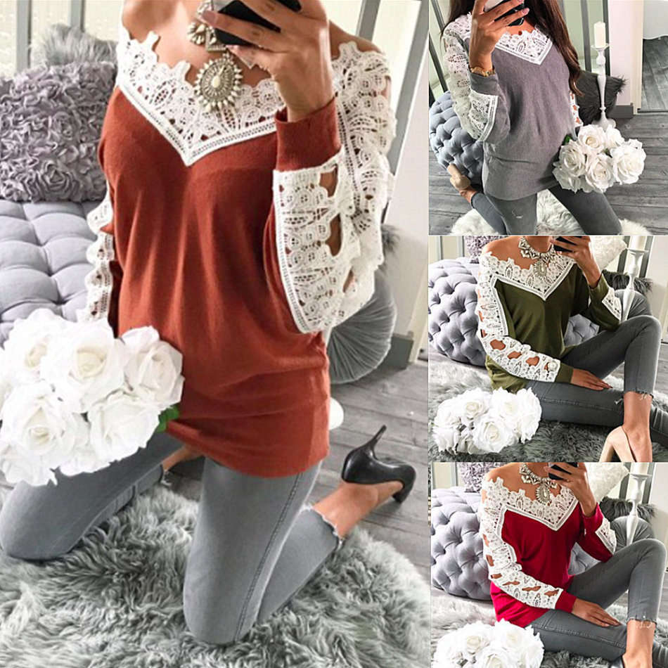 Green Lace Long Sleeve Off Shoulder Top