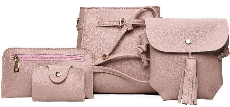 4 Pieces Pink Tote Handbag Set