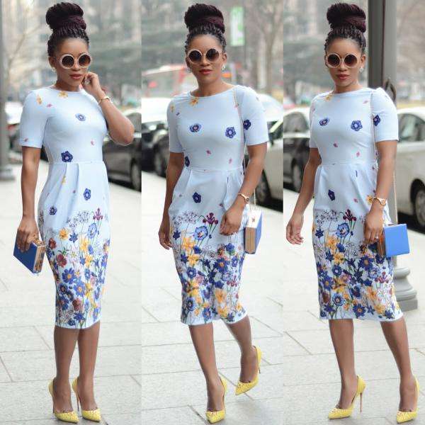 Floral Light Blue Printed Casual Midi Dress