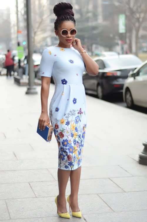 Floral Light Blue Printed Casual Midi Dress