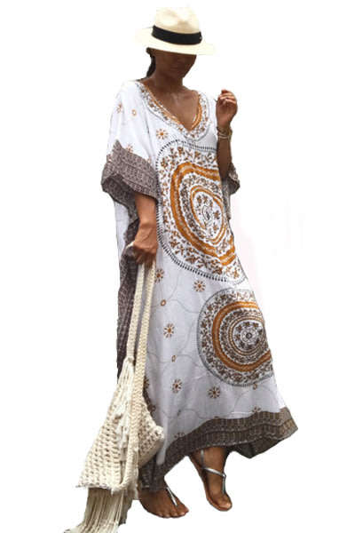 Maxi Beach Swimsuit Cover Up Ethnic Print Kaftan